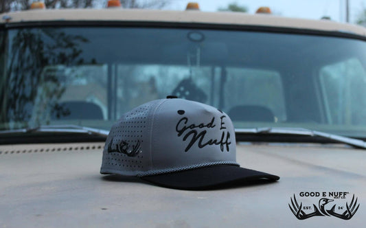 Smoke-gray "Midnight" hat with black embroidery, rugged style for individualists.