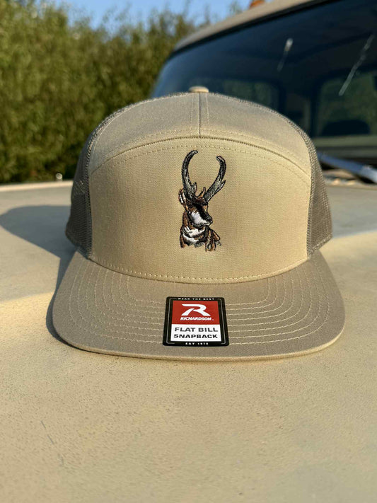 King of the Plains hat with embroidered pronghorn on sand-colored Richardson flatbill snapback